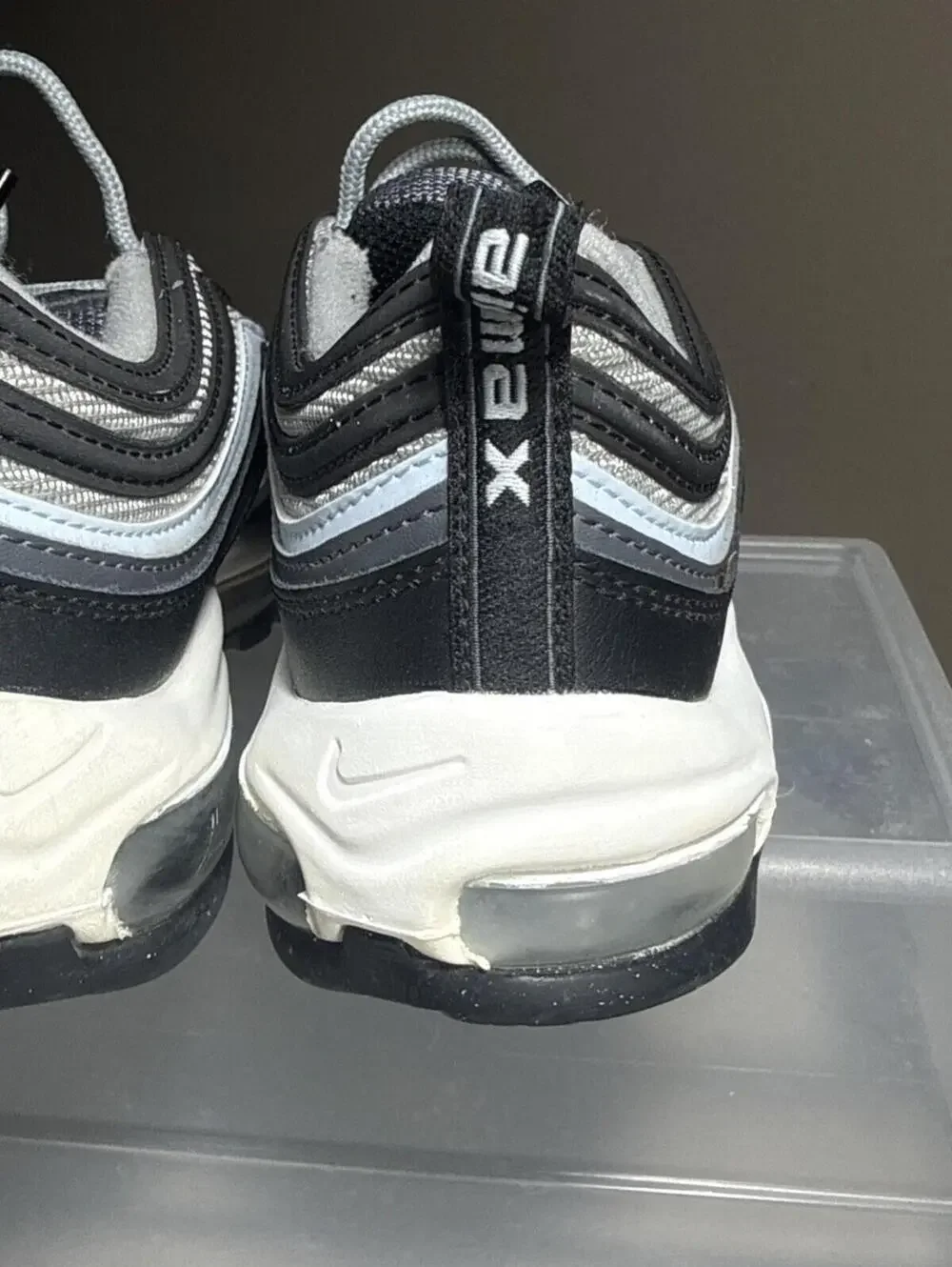 Nike Air Max 97 Black/White/Signal Light Blue Athletic Shoes 5Y‎ Excellent NICE